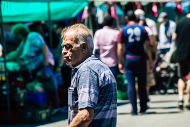 Limassol Cyprus June 13, 2020 Portrait of unidentified people shopping at the Limassol market in the morning