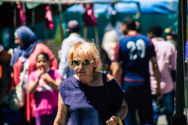 Limassol Cyprus June 13, 2020 Portrait of unidentified people shopping at the Limassol market in the morning