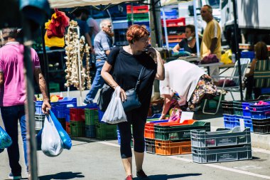 Limassol Cyprus June 13, 2020 Portrait of unidentified people shopping at the Limassol market in the morning