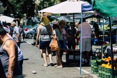 Limassol Cyprus June 13, 2020 Portrait of unidentified people shopping at the Limassol market in the morning