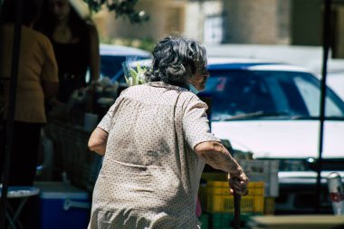 Limassol Cyprus June 13, 2020 Portrait of unidentified people shopping at the Limassol market in the morning