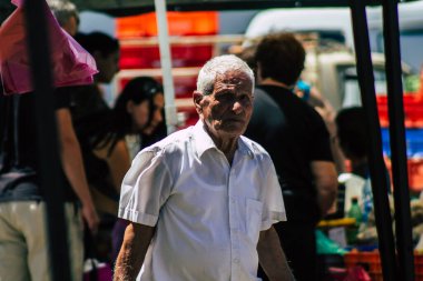 Limassol Cyprus June 13, 2020 Portrait of unidentified people shopping at the Limassol market in the morning