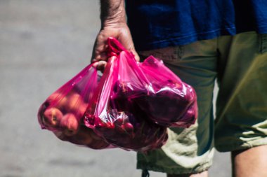 Limassol Cyprus June 13, 2020 Closeup of a shopping bag of an unidentified people shopping at Limassol market in the morning in Cyprus