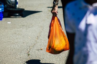 Limassol Cyprus June 13, 2020 Closeup of a shopping bag of an unidentified people shopping at Limassol market in the morning in Cyprus