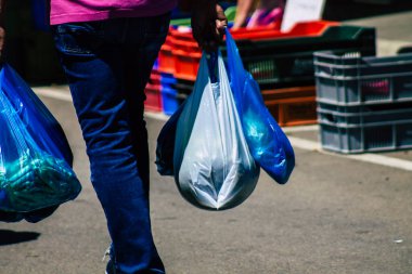 Limassol Cyprus June 13, 2020 Closeup of a shopping bag of an unidentified people shopping at Limassol market in the morning in Cyprus
