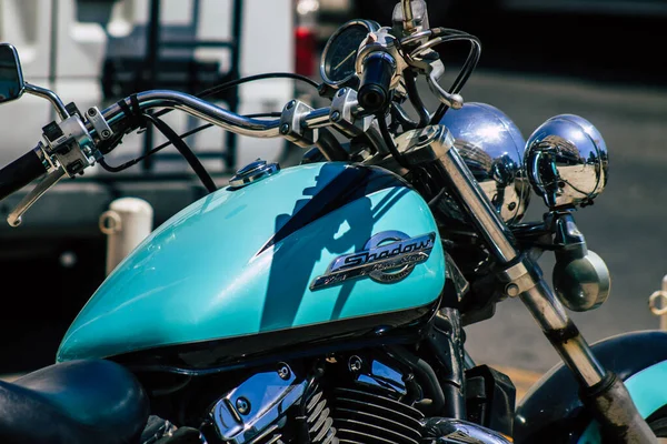 Limassol Cyprus June 2020 Closeup Mechanical Part Motorbike Parked Streets — Stock Photo, Image