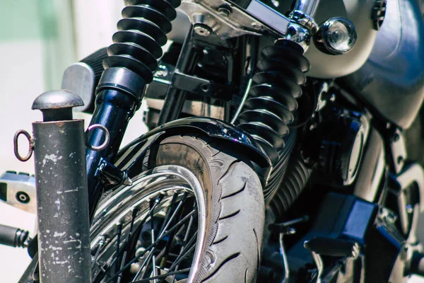 Limassol Cyprus June 2020 Closeup Mechanical Part Motorbike Parked Streets — Stock Photo, Image