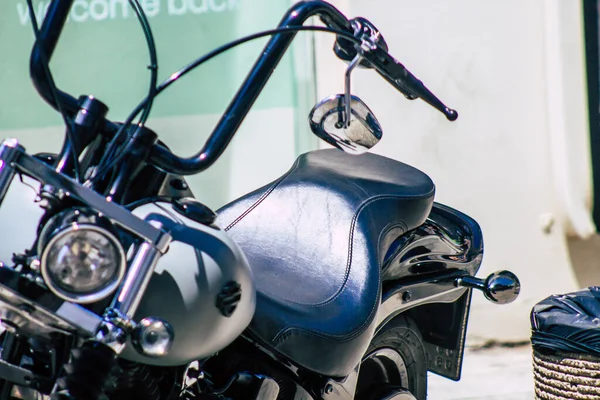 Limassol Cyprus June 2020 Closeup Mechanical Part Motorbike Parked Streets — Stock Photo, Image