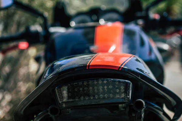 Limassol Chipre Junho 2020 Fecho Uma Motocicleta Ducati Estacionada Nas — Fotografia de Stock