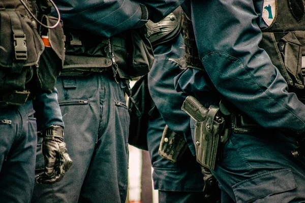 Primer Plano Del Equipamiento Fuerza Antidisturbios Especial Policía Nacional Francesa — Foto de Stock