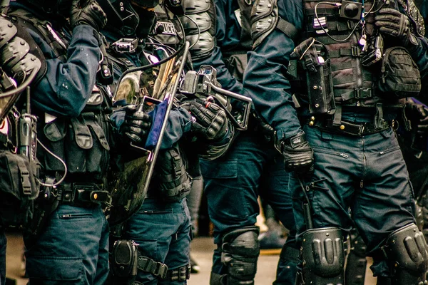 Närbild Utrustningen Den Franska Nationella Polisens Speciella Kravallstyrka — Stockfoto