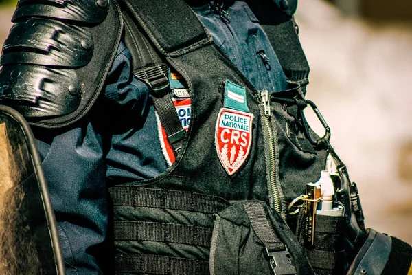 Gros Plan Sur Les Équipements Force Spéciale Émeute Police Nationale — Photo