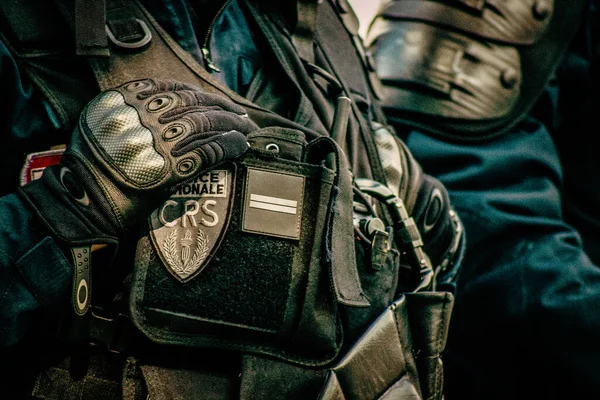 Fransız Ulusal Polisi Nin Özel Çevik Kuvvet Ekipmanlarına Yakın Çekim — Stok fotoğraf