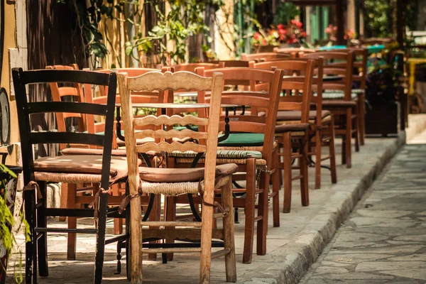 Primer Plano Sillas Restaurante Situado Casco Antiguo Limassol Isla Chipre — Foto de Stock