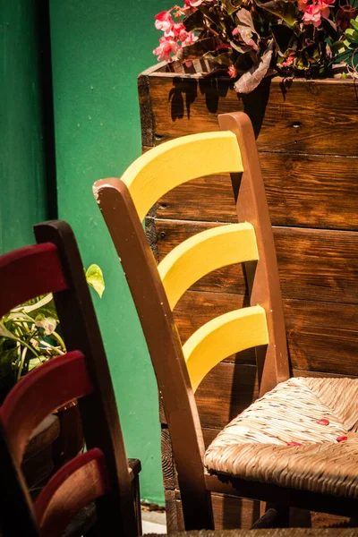 Closeup of chairs from a restaurant located in the old city of Limassol in Cyprus island