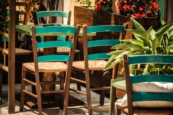 Closeup of chairs from a restaurant located in the old city of Limassol in Cyprus island