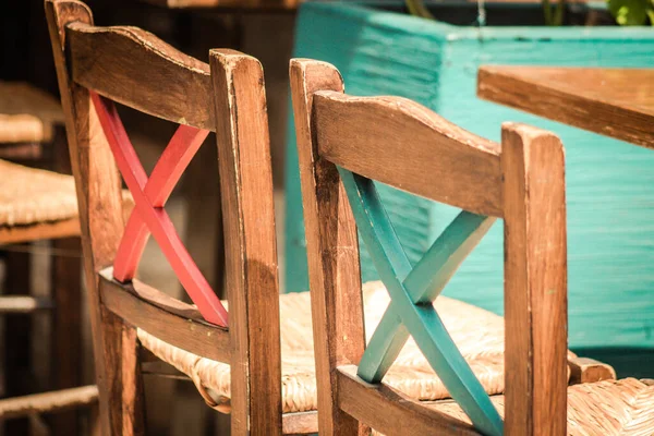 Fechar Cadeiras Restaurante Localizado Cidade Velha Limassol Ilha Chipre — Fotografia de Stock