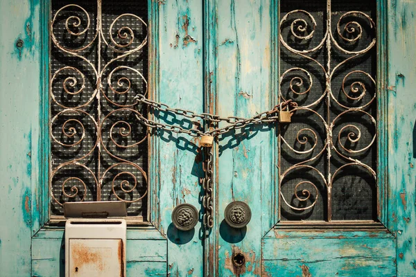 Nicosia Chipre Julho 2020 Vista Porta Madeira Uma Casa Localizada — Fotografia de Stock