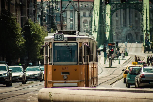 Budapeszt Węgry Lipca 2020 Widok Tradycyjnego Węgierskiego Tramwaju Elektrycznego Dla — Zdjęcie stockowe