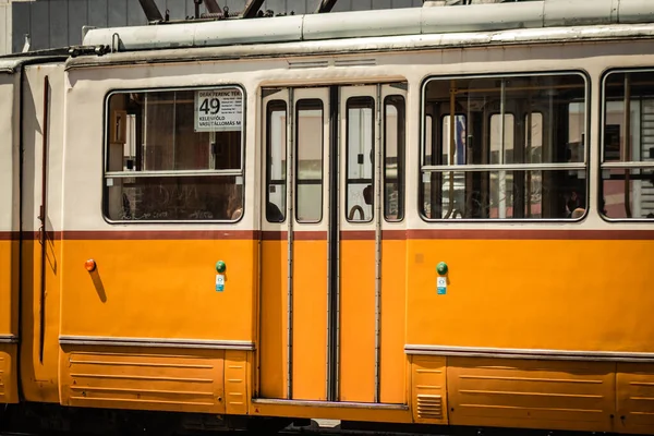 Budapest Hungary July 2020 View Traditional Hungarian Electric Tram Passengers — Stock Photo, Image