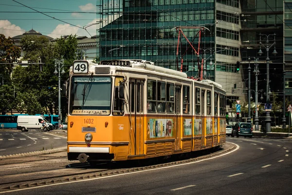 Budapest Hongrie Juillet 2020 Vue Tramway Électrique Hongrois Traditionnel Pour — Photo