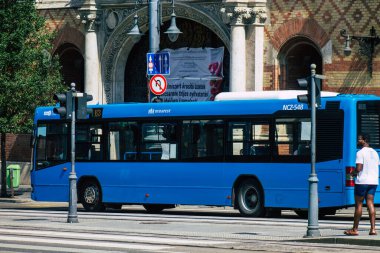 Budapeşte Macaristan 11 Temmuz 2020 Macar halk otobüsü, Macaristan 'ın başkenti Budapeşte' nin sokaklarında ve toplu taşıma sisteminin bir parçası olan yolculara yönelik.