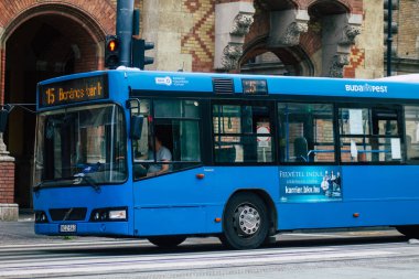 Budapeşte Macaristan 11 Temmuz 2020 Macar halk otobüsü, Macaristan 'ın başkenti Budapeşte' nin sokaklarında ve toplu taşıma sisteminin bir parçası olan yolculara yönelik.