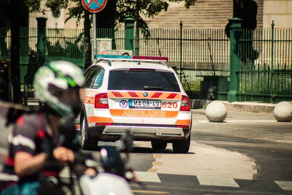 Budapest Hungría Julio 2020 Vista Coche Policía Húngaro Tradicional Que — Foto de Stock