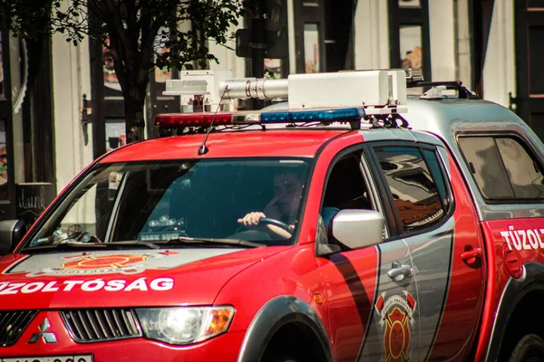 Budapest Hungría Julio 2020 Vista Coche Bomberos Húngaro Tradicional Que —  Fotos de Stock