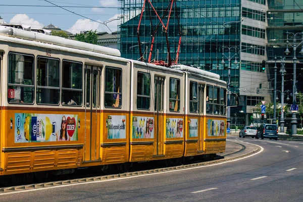 Budapest Hungary July 2020 View Traditional Hungarian Electric Tram Passengers — Stock Photo, Image