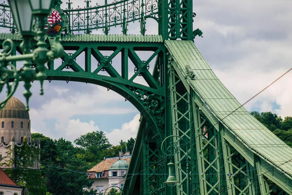 Budapest Hungary July 2020 View Szechenyi Chain Bridge Bridge Spans — стоковое фото