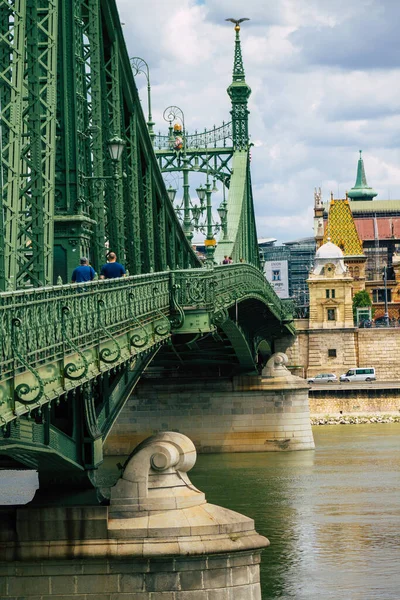 Budapest Hungary July 2020 View Szechenyi Chain Bridge Bridge Spans — стоковое фото