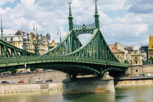 Budapest Hungary July 2020 View Szechenyi Chain Bridge Bridge Spans — Stock Photo, Image