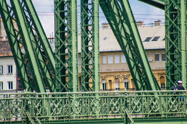 Budapest Hungary July 2020 View Szechenyi Chain Bridge Bridge Spans — стоковое фото