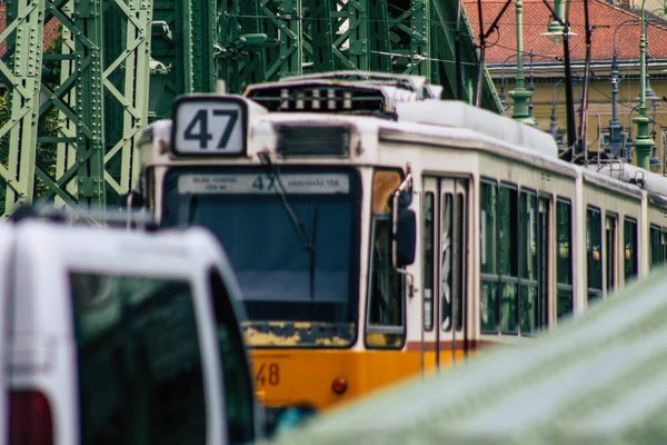 Budapest Hungary July 2020 View Old Hungarian Electric Tram Passengers — Stock Photo, Image