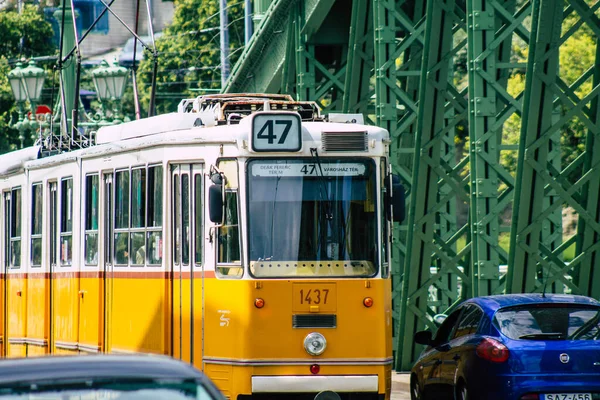 Budapest Hungary July 2020 View Old Hungarian Electric Tram Passengers — Stock Photo, Image