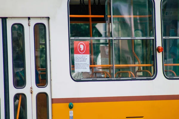 Budapest Hungary July 2020 View Old Hungarian Electric Tram Passengers — стоковое фото