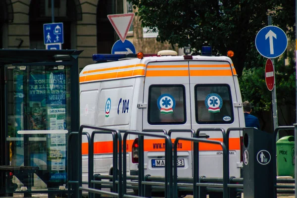 Budapest Hungary July 2020 View Hungarian Ambulance Driving Streets Budapest — стоковое фото