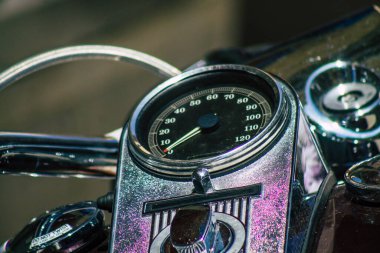 Budapeşte Macaristan 14 Temmuz 2020 'de Budapeşte' nin başkenti ve Macaristan 'ın en kalabalık şehri olan Harley Davidson motosikletinin görüntüsü