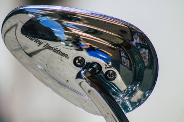 Budapeşte Macaristan 14 Temmuz 2020 'de Budapeşte' nin başkenti ve Macaristan 'ın en kalabalık şehri olan Harley Davidson motosikletinin görüntüsü