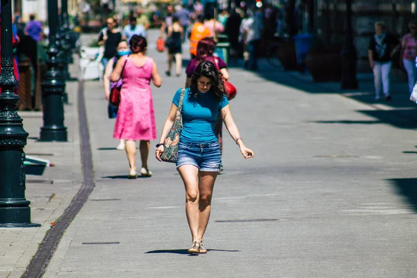 Budapest Hungría Julio 2020 Vista Peatones Identificados Caminando Por Las — Foto de Stock