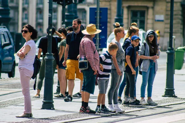 Budapest Hungría Julio 2020 Vista Peatones Identificados Caminando Por Las — Foto de Stock