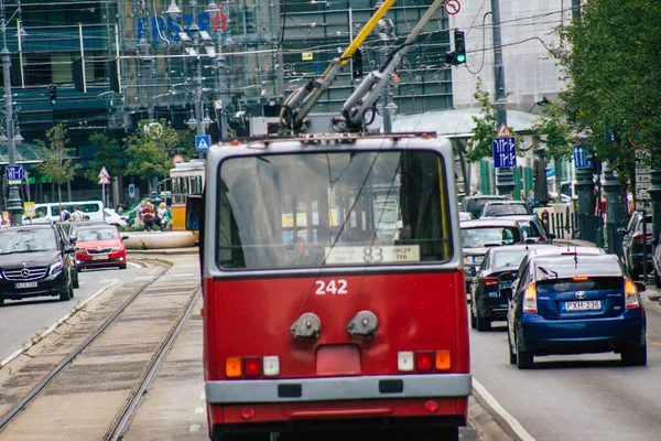 Boedapest Hongarije Juli 2020 Zicht Een Traditionele Hongaarse Rode Trolleybus — Stockfoto