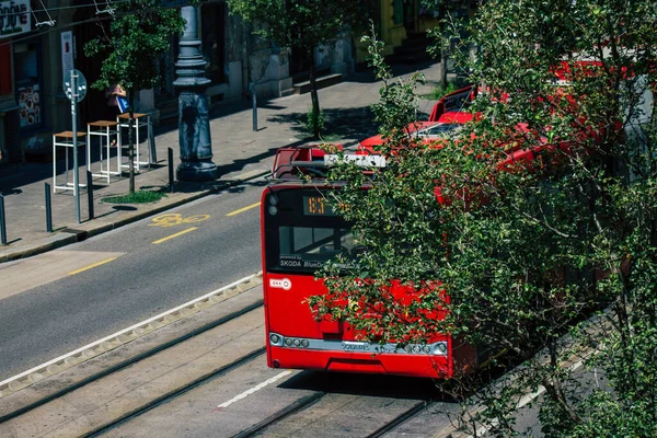 Boedapest Hongarije Juli 2020 Zicht Een Traditionele Hongaarse Rode Trolleybus — Stockfoto