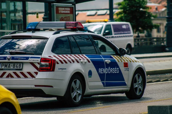 Boedapest Hongarije Juli 2020 Zicht Een Traditionele Hongaarse Politieauto Die — Stockfoto