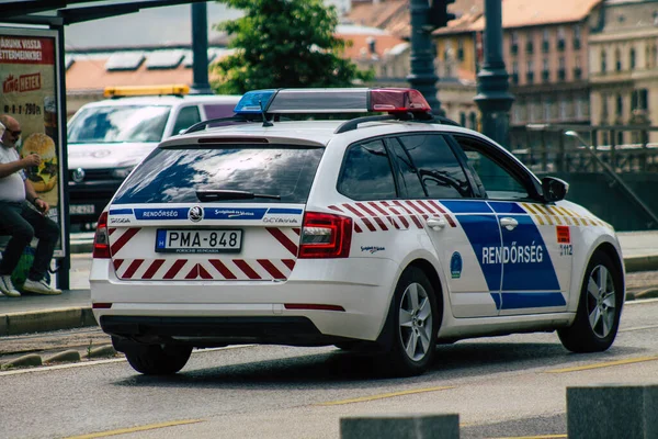 Budapest Hungría Julio 2020 Vista Coche Policía Húngaro Tradicional Que — Foto de Stock