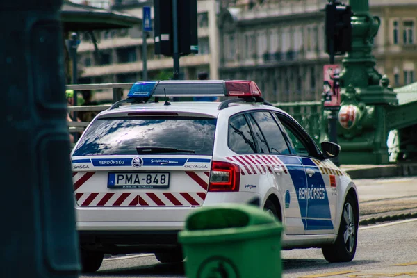 Budapest Hungary July 2020 View Traditional Hungarian Police Car Driving — стоковое фото