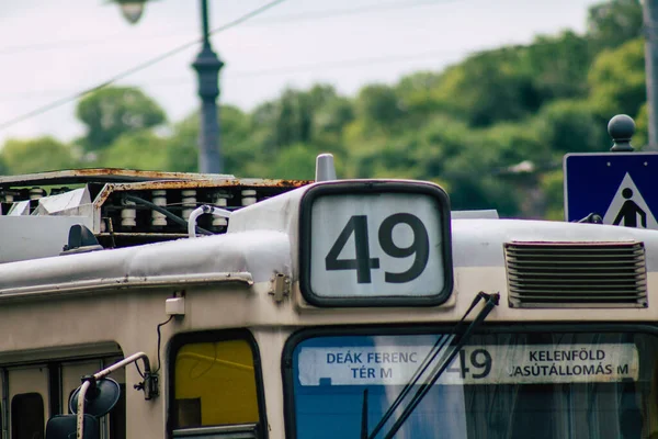 Budapest Hungary July 2020 View Old Hungarian Electric Tram Passengers — Stock Photo, Image