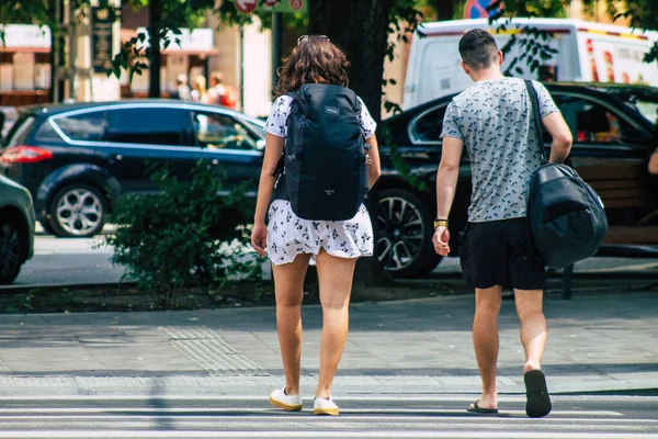 Budapest Hungary July 2020 View Unidentified Pedestrians Walking Historical Streets — Stock Photo, Image