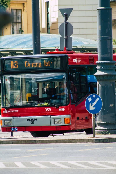 Budapest Hungary July 2020 View Traditional Hungarian Red Trolleybus Passengers — Stock Photo, Image